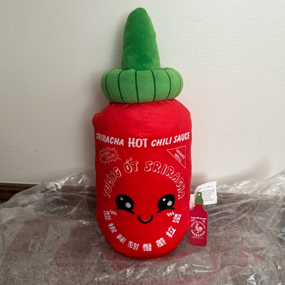 Sriracha Hot Chili Sauce Plush Pillow Red and Green NEW - Discontinued
